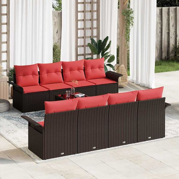 vidaXL Gartensofa-set mit Kissen 9 pcs Braun Poly-Rattan 3345294