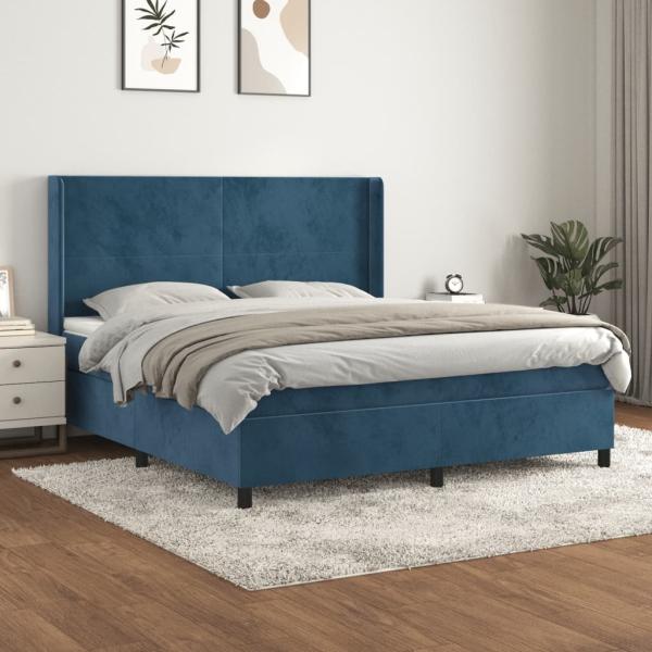 vidaXL Boxspringbett mit Matratze Dunkelblau 180x200 cm Samt 3132577