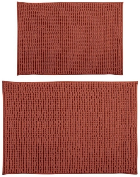 MSV Badteppich 2er Set Badvorleger Duschvorleger Chenille Hochflor Badematte 40x60 cm + 60x90 cm – Terracotta Rot