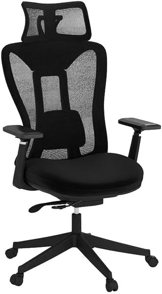 Ergonomischer Bürostuhl mit verstellbarer Lendenstütze & Kopfstütze & 3D-Armlehnen Schwarz