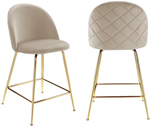 Vente-unique - Barhocker 2er-Set - Samt & goldfarbenes Metall - Beige - MELBOURNE