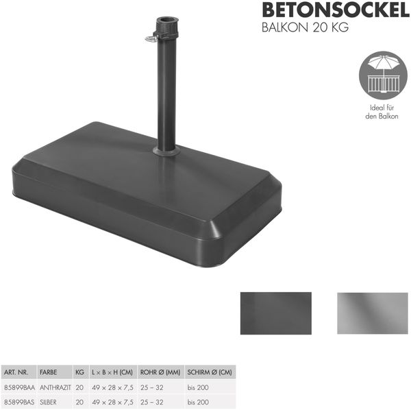 Doppler Betonsockel 20 kg für Rohr ø 25 -32 mm Schirmsockel 49 x 28 x 7,5 cm Balkon anthrazit Bild 2