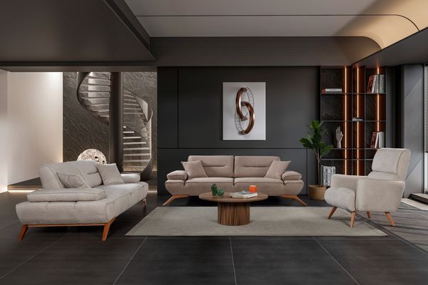 Sitzgruppe/Sofa Set - Wohnzimmergarnitur "Acantha" 3+3+1+1-Hellbraun/Beige