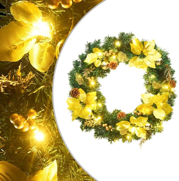 vidaXL Weihnachtskranz mit LED-Lichtern Grün 60 cm PVC 321515