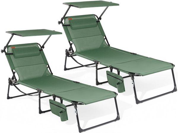 HOMECALL Gartenliege Sonnenliege mit Gesichtsöffnung und Sonnendach, klappbarer Liegestuhl, bis180 kg 200x70 cm 4-Fach verstellbare Rückenlehne, 2 St, für Garten, Strand und Camping