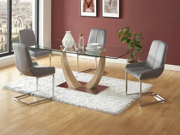 Vente-unique - MELODIE Essgruppe Glas TransparentBeige - B 90 cm x H 75 cm x L 180 cm