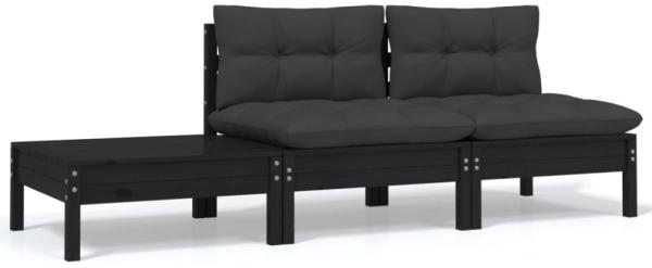 vidaXL 3-tlg. Garten-Lounge-Set mit Kissen Schwarz Kiefer Massivholz 806686