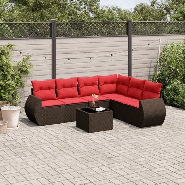 vidaXL 7-teiliges Gartensofa-Set mit Kissen, braun, Polyrattan 3221423