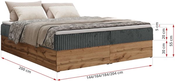 Polsterbett mit Bettkasten, Boxspringbett ohne Kopfteil WOOD ZERO, 7-Zonen Multipocket-Matratze und Topper, modernes Bett für Schlafzimmer - Grau Cordstoff - 160 x 200 cm - H3 Bild 6