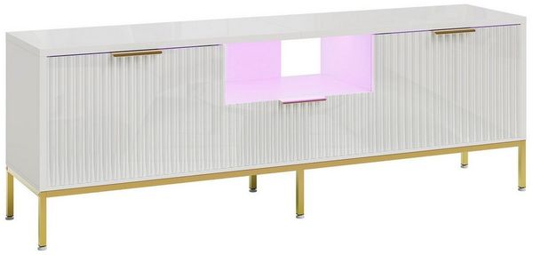 Bestier TV-Schrank TV-Schrank Lowboard für 65 Zoll & kleinere TVs, 144.8 x 35 x 54 cm Türfront mit glänzendem Wellenmuster und Schubladen