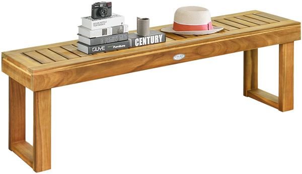 Sitzbank Massivholz Gartenmöbel Holzbank Gartenbank Belastbar bis 360 kg 132 x 34 x 43,5 cm Teak