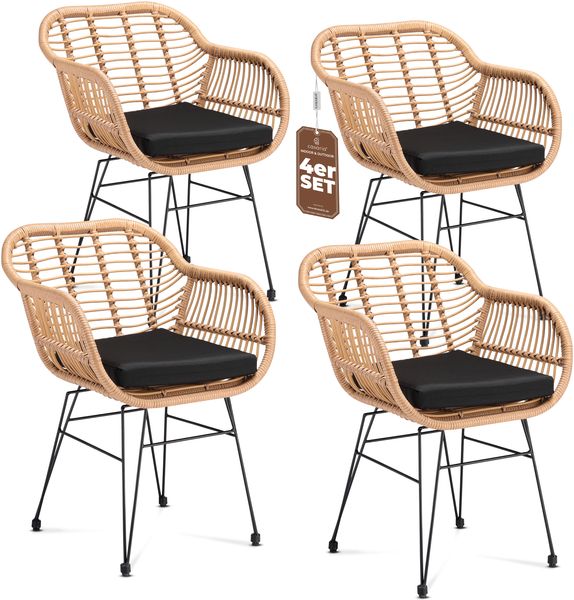 CASARIA® Korbsessel Gartenstühle 4er Set Bali Polyrattan