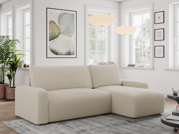 Ecksofa L-form, mit Schlaffunktion und Bettkasten - ARGOS, Beige, Boucle