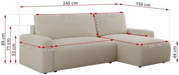 Ecksofa L-form, mit Schlaffunktion und Bettkasten - ARGOS, Beige, Boucle Bild 6