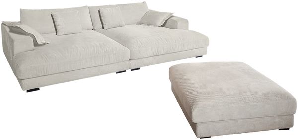 KAWOLA Big Sofa MADELINE Cord cremeweiß mit Hocker und 4 Zierkissen 85 x 170 x 290 cm Bild 3