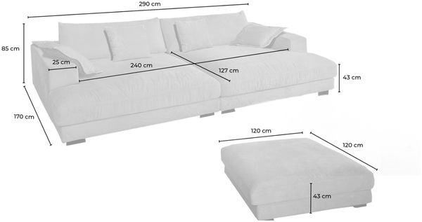 KAWOLA Big Sofa MADELINE Cord cremeweiß mit Hocker und 4 Zierkissen 85 x 170 x 290 cm Bild 10