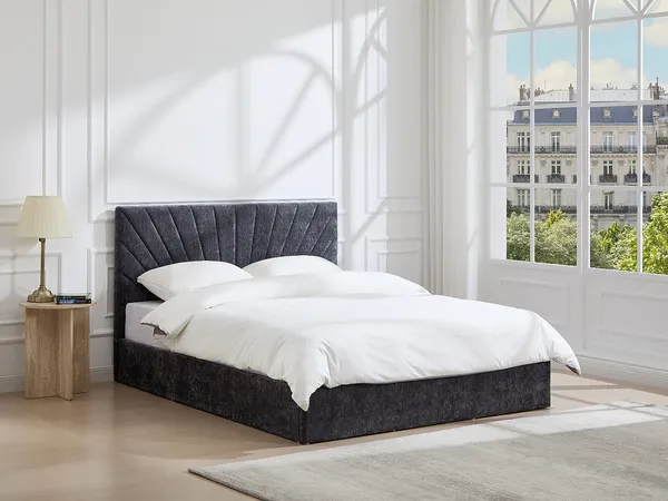 Vente-unique - RIBIOLA Bett Stoff Grau - B 203 cm x H 110 cm x L 148 cm