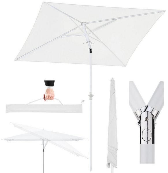 Sekey Sonnenschirm 180 x 125 cm Balkonschirm Rechteckig Terasseschirm mit Schutzhülle, LxB: 180,00x125,00 cm, Sonnenschutz UPF50+, Kippbar, Höhenverstellbar Sonnenschirm Balkon