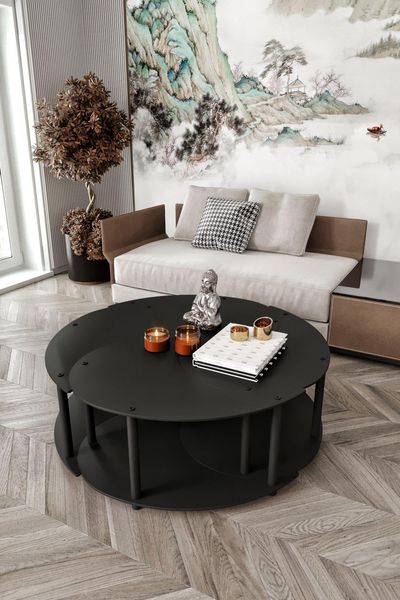 Modern Black Coffee Table Set (70 cm), 100% MDF with Compressed Kraft Legs | Stylish & Functional Design for Living Room | Perfect for Contemporary Spaces
