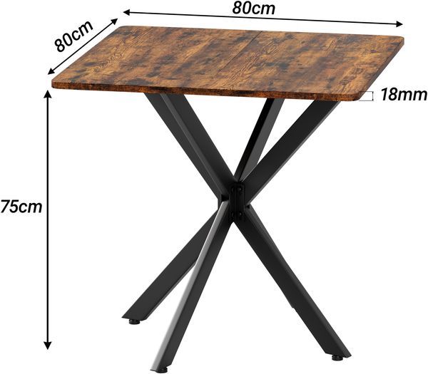 Quadratischer Tisch 80 x 80 x 75 cm im Industrial-Stil, Vintagebraun, Stahlgestell mit X-Beinen Bild 5