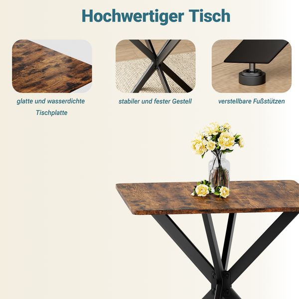 Quadratischer Tisch 80 x 80 x 75 cm im Industrial-Stil, Vintagebraun, Stahlgestell mit X-Beinen Bild 7