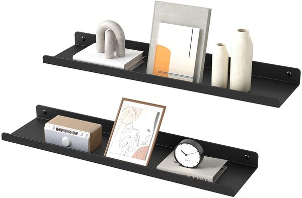 SONGMICS Wandregale aus Metall, 2er Set, Schweberegale, Industrie-Design, Wandboards, für Dekos, für Schlafzimmer, Küche, Badezimmer, Wohnzimmer, unterschiedliche Layouts, schwarz LFS014BH01