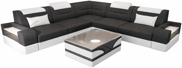 Ecksofa Trivento aus Stoff - Mikrofaserstoff - Dunkelgrau-Weiß