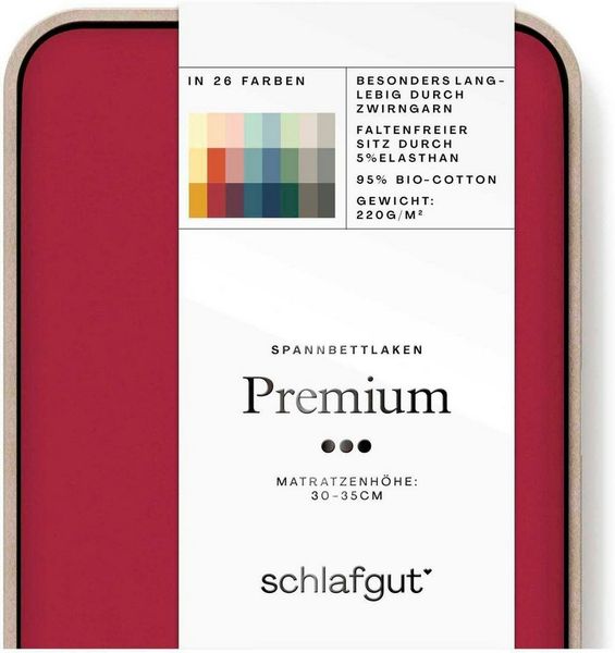 Schlafgut Spannbettlaken PREMIUM Mako-Zwirn-Jersey, 220 g/m², 95% Bio-Baumwolle, 5% Elasthan, Mako-Zwirn-Jersey, Gummizug: rundum, (1 Stück), Bettlaken bis 30 cm Höhe, PREMIUM-Qualität langlebig, perfekter Sitz Bild 4