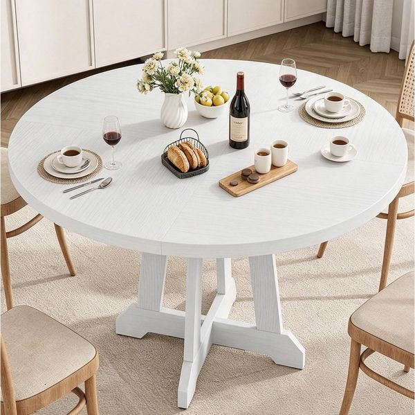 GarveeMore Esstisch runder 47 Zoll aus Holz,robuster Holzsockel für 4 Personen, Küchentische mit Holzsockel für Esszimmer,Küche,Wohnzimmer