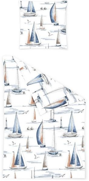 Bettwäsche Bierbaum Seersucker 4102-20 Segelboot Maritim blau 135x200 Bild 4