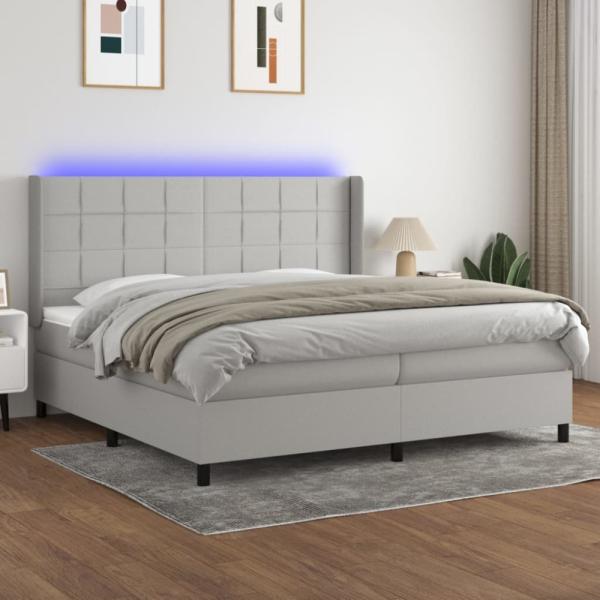 vidaXL Boxspringbett mit Matratze & LED Stoff Hellgrau 200 x 200 cm, Härtegrad: H2 [3138341]