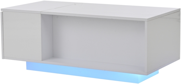 Merax Couchtisch Höhenverstellbarer Kaffeetisch mit Verstecktem Stauraum, Beistelltisch Mit LED-Licht , Wohnzimmertisch Mit Schublade, Sofatisch, Weiß Bild 8