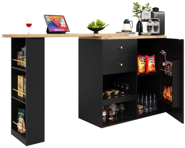 MODFU Bartisch 360° drehbare (drehbar Sideboard, Esstisch, 2 Schubladen, 1 Tür und offene Fächer), 360° drehbare Essbar mit Schubladen und offener Stauraum