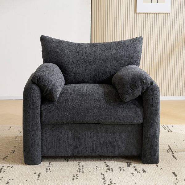 Relaxsessel 96x82x84 cm Grau aus Chenille mit hochelastischer Polsterung und Massivholz-Eisenrahmen