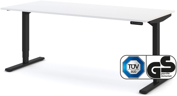 ASSMANN Elektrisch höhenverstellbarer Schreibtisch Y-Line 180x80cm Signalweiß Schwarz Metall Holz Melaminoberfläche