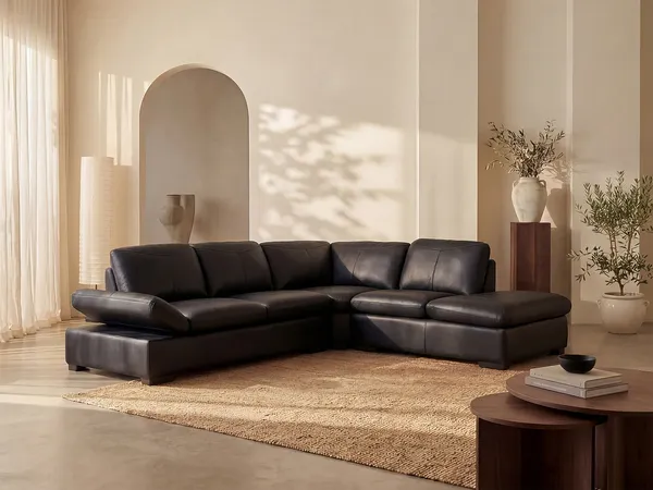 Vente-unique - ONYX Sofa Leder Schwarz - B 231 cm x H 79 cm x L 268 cm