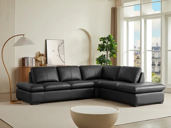 Vente-unique - ONYX Sofa Leder Schwarz - B 231 cm x H 79 cm x L 268 cm