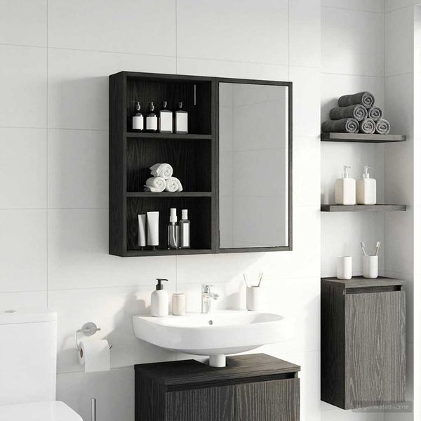 vidaXL Badezimmer-Wandschrank mit Regal Schwarze Eiche 40 x 14 x 70 cm 889360