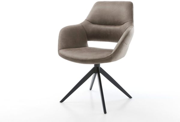 Drehstuhl Yago-Flex mit Armlehnen Mikrofaser Taupe Vintage Kreuzgestell breit Schwarz 360° drehbar Wippfunktion Taschenfederkern