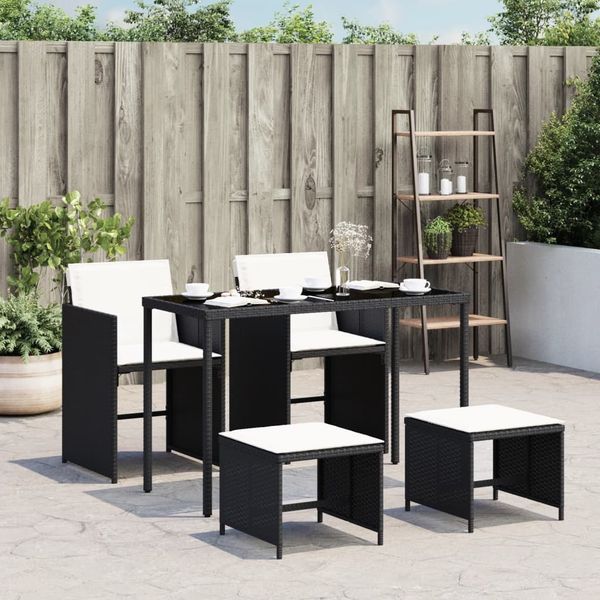 vidaXL 5-tlg. Garten-Essgruppe mit Kissen Schwarz Poly Rattan 365080