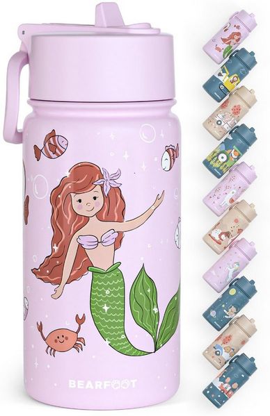 BEARFOOT Trinkflasche Thermo Kinder Trinkflasche Edelstahl - Meerjungfrau lila, Thermosflasche, auslaufsicher, Edelstahl, Kinderflasche, BPA-frei