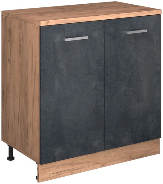Küchenschrank für Dachschrägen R-Line Schwarz Beton 80 cm ohne Schräge mit 2 Türen Vicco