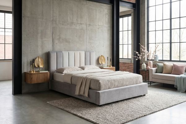 KAWOLA Bett CATTURA Polsterbett Velvet grau 140x200cm mit Lattenrost