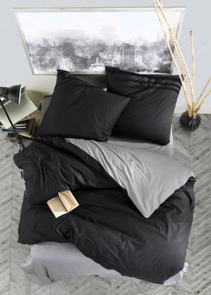 yadetextil Bettwäsche Bettwäsche 135x200 cm. 2 teilig set. Prestige V3, Renforcé, 2 teilig, einfarbig, schwarz/grau,100% Baumwolle/Renforcé