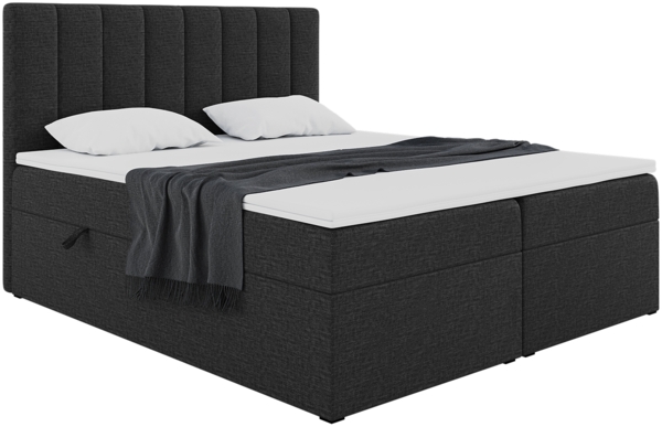 MEBLINI Boxspringbett ERLING 140x220 cm mit Bettkasten - H3/Schwarz Webstoff Polsterbett - Doppelbett mit Topper & Bonellfederkern-Matratze Bild 1