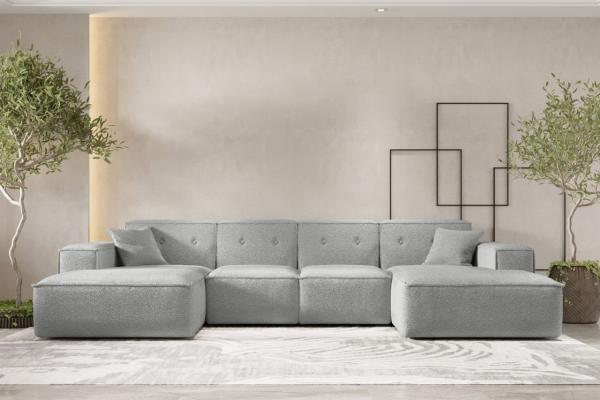 Wohnlandschaft Sofa U-Form CESINA in Stoff Ascot Bukla Grau