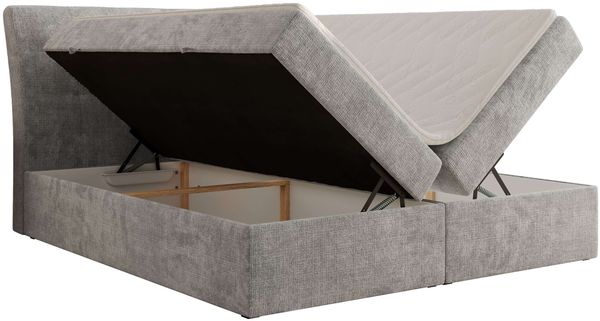 Boxspringbett DAGOS 140 x 200 cm mit Kopfteil, Lattenrost und Stauraum – Doppelbett mit Matratze & Topper Visco , stabile Konstruktion, Bettkasten, modernes Design - Hellgrau Schenille grob gewebt - H4 Bild 4
