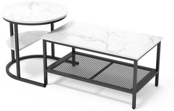 Furnishings Home Couchtisch rund Kaffeetisch Beistelltisch Satztische 2er Set, Große Werbung (2-St, Zweiteiliges Set), 2tlg. mit Marmormuster 80x46cm+52x51cm