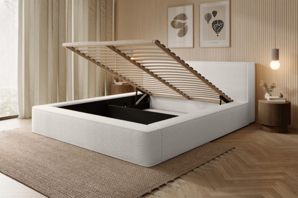 Polsterbett Doppelbett OMAHA 140x200cm Komplettset Stoff Euphoria Weiß Bild 3