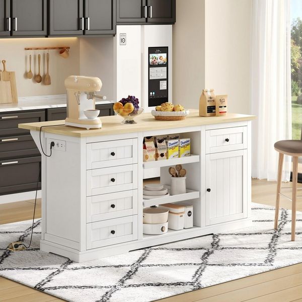 REDOM Sideboard Multifunktionales Küchenbuffet,Kommode (Elegantes Buffet-Sideboard / Bar-Schrank / Kücheninsel 150×65×75 cm – 5 Schubladen, 2 Ausziehböden, klappbare Erweiterungsplatte & integrierte Steckdosen, 150×65×75 cm), mit Schublade